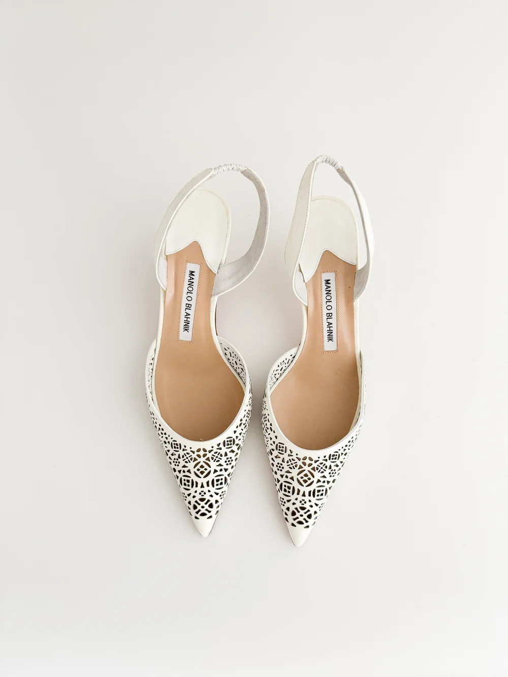 Manolo Blahnik White Cutout Slingback Mule Heels (US 8 / IT